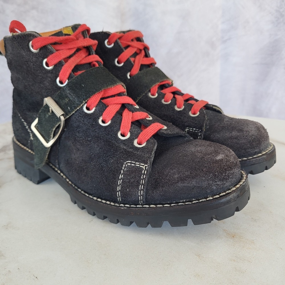 Adams Boots Siete Leguas Suede Belted Hiking Shoes Men's US Size 8.5 Black/Red